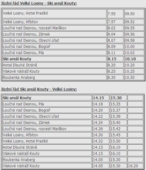 Skibus Velké Losiny - Loučná - Kouty nad Desnou (Skiareál Kouty)
